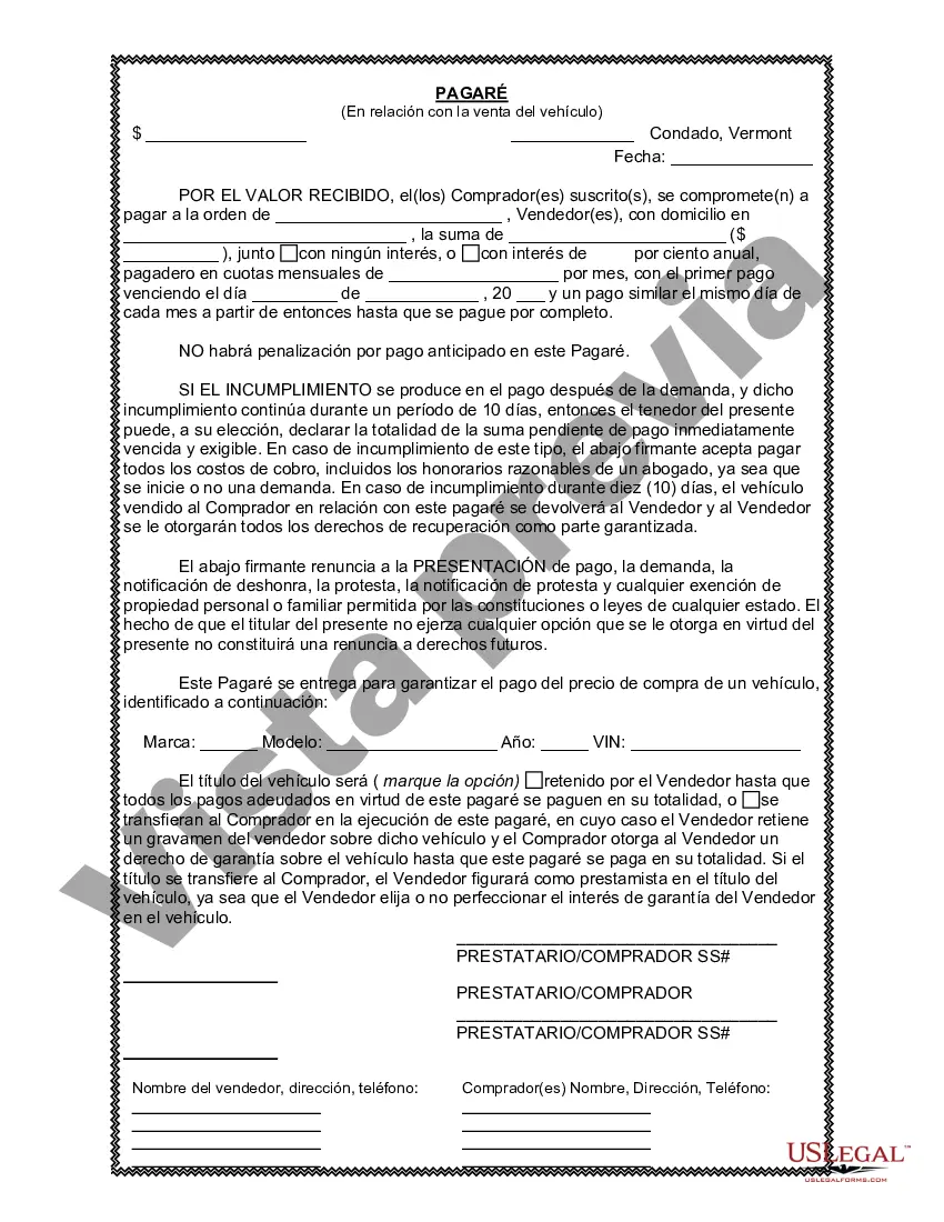 Preview Factura de venta de automóvil o vehículo, incluida la declaración del cuentakilómetros y el pagaré