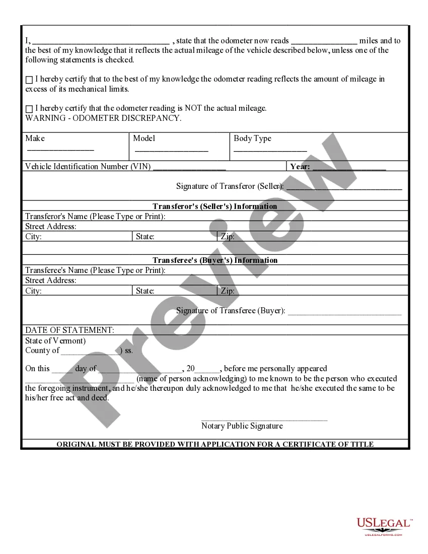 Preview Bill of Sale for Automobile or Vehicle including Odometer Statement and Promissory Note