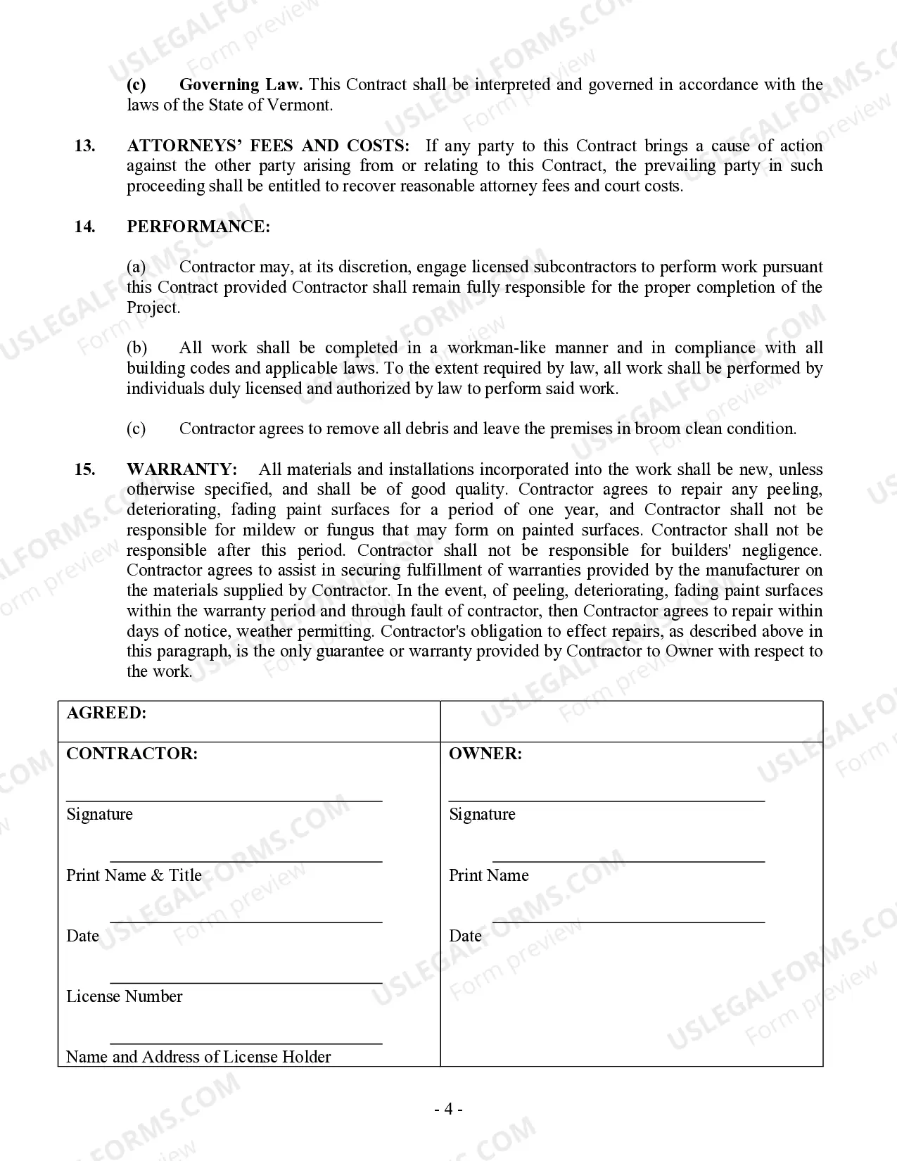 Preview Painting Contract for Contractor