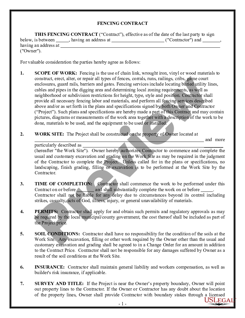 page 0 Fencing Contract for Contractor preview