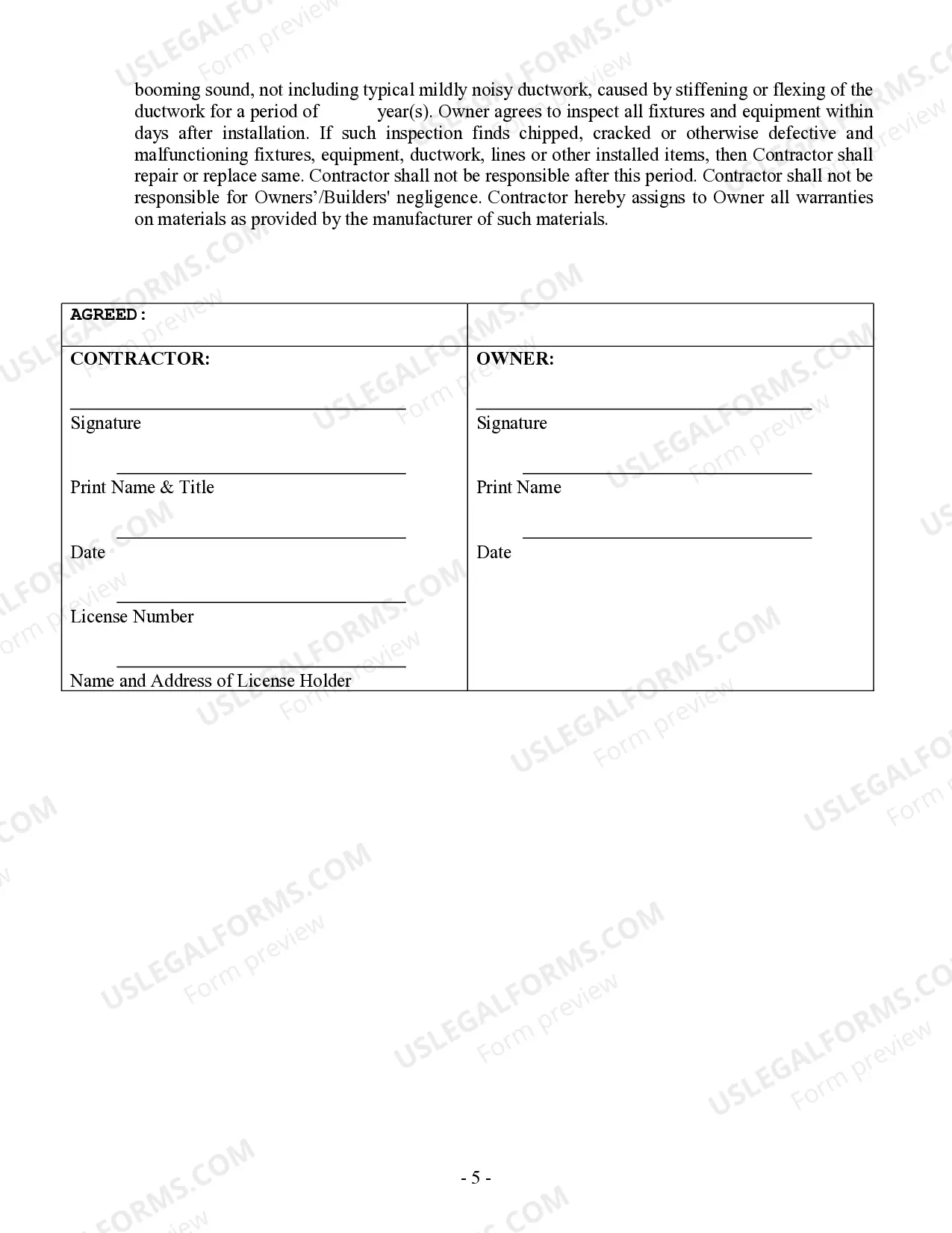 Preview HVAC Contract for Contractor