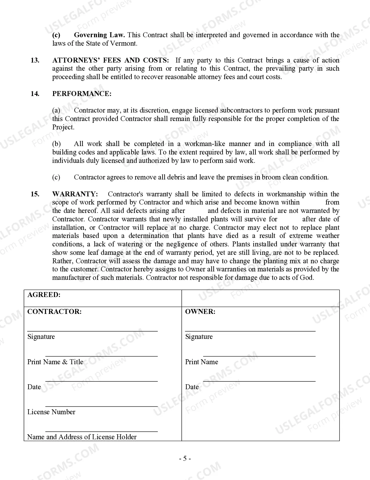 Preview Landscape Contract for Contractor