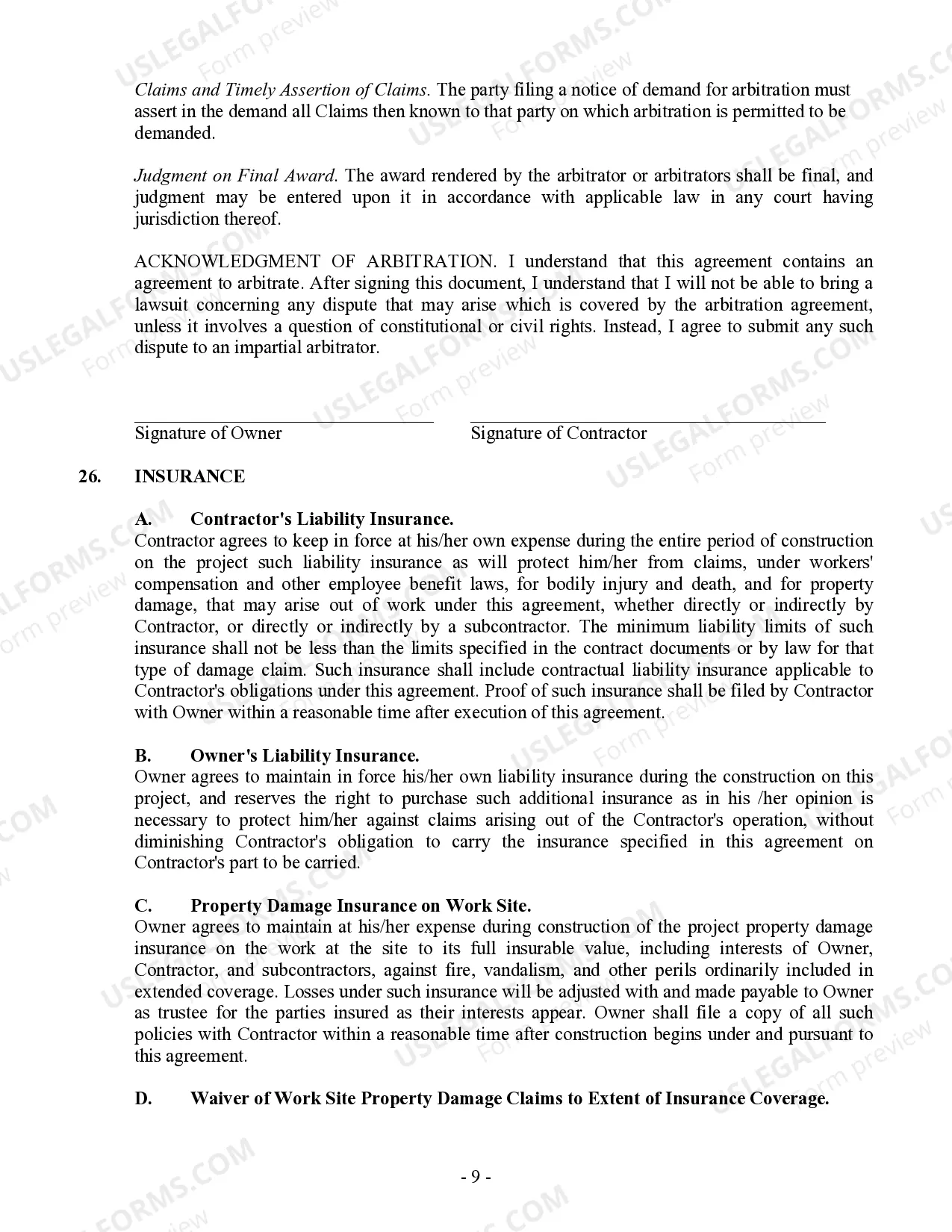 Preview Commercial Contract for Contractor