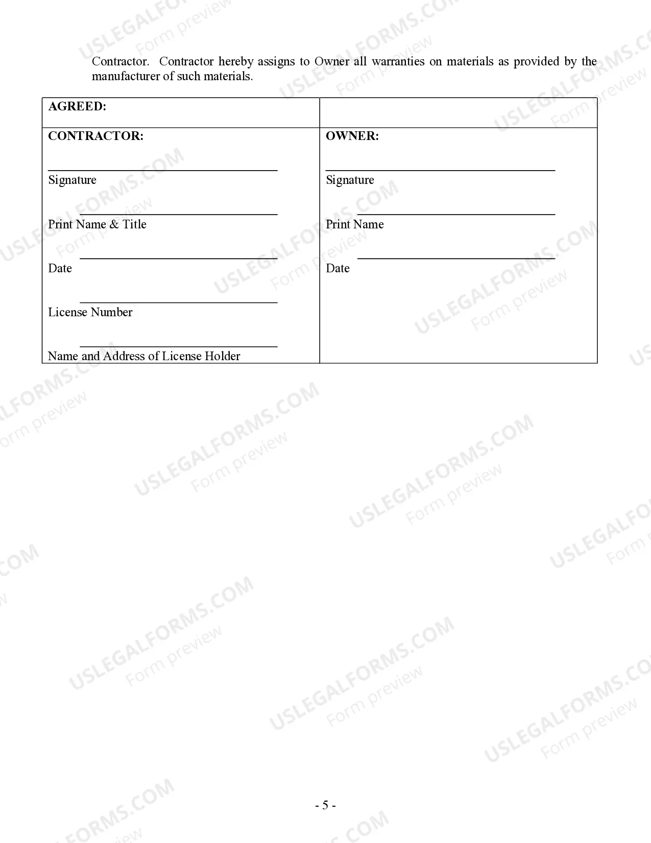 Preview Renovation Contract for Contractor