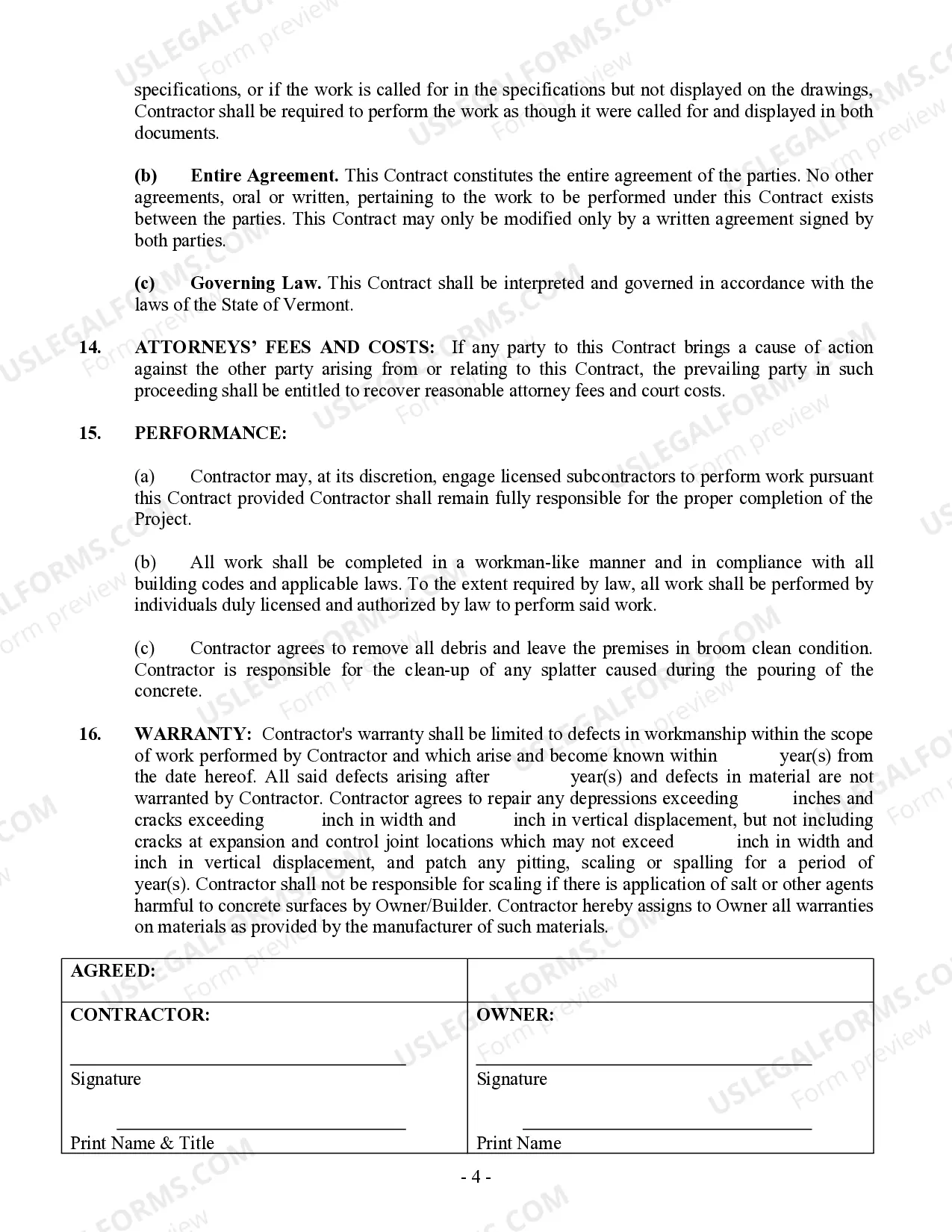 Preview Concrete Mason Contract for Contractor