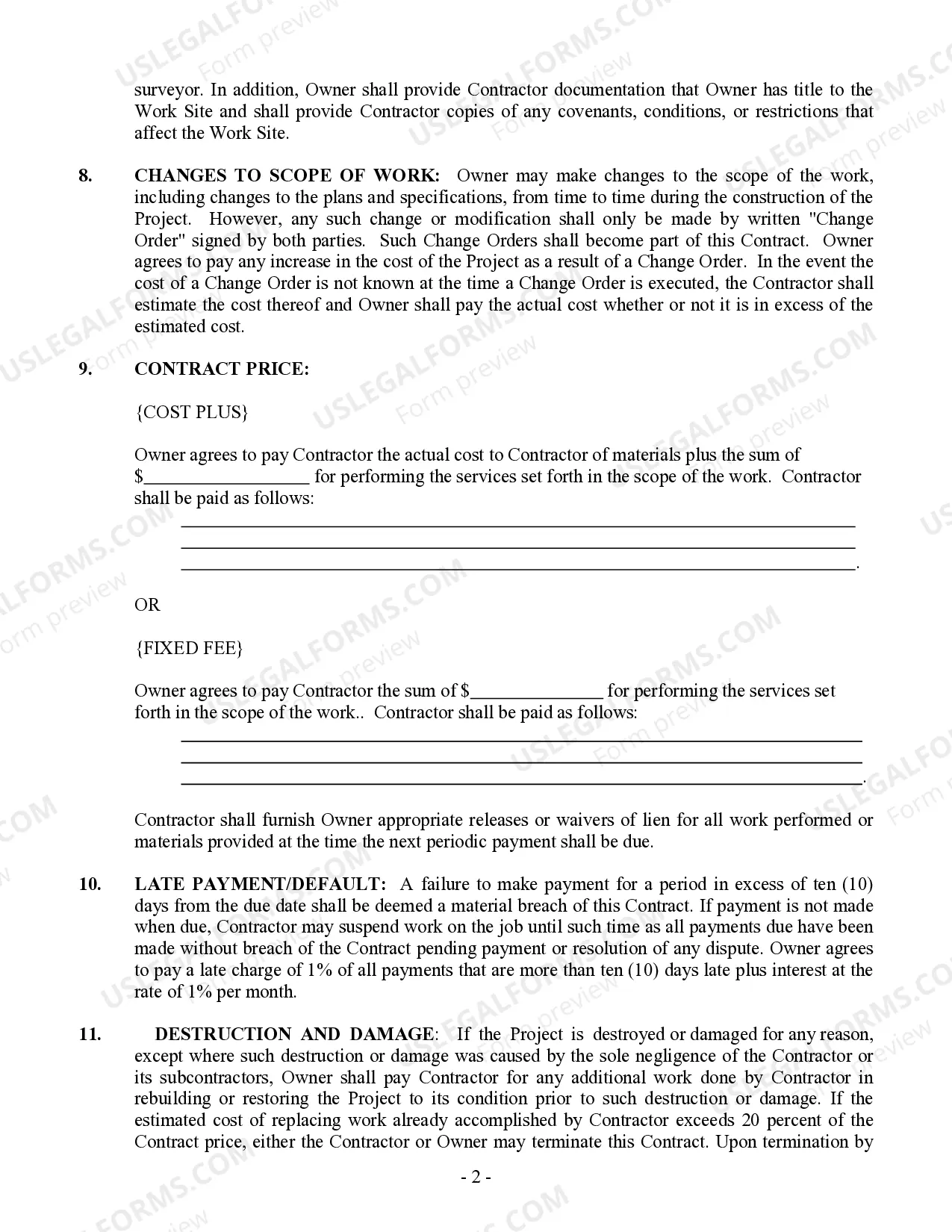 Preview Site Work Contract for Contractor