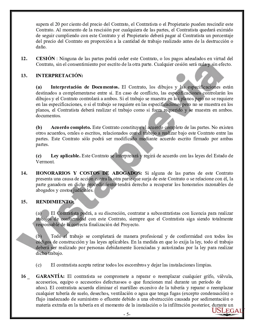 Preview Contrato de plomería para contratista