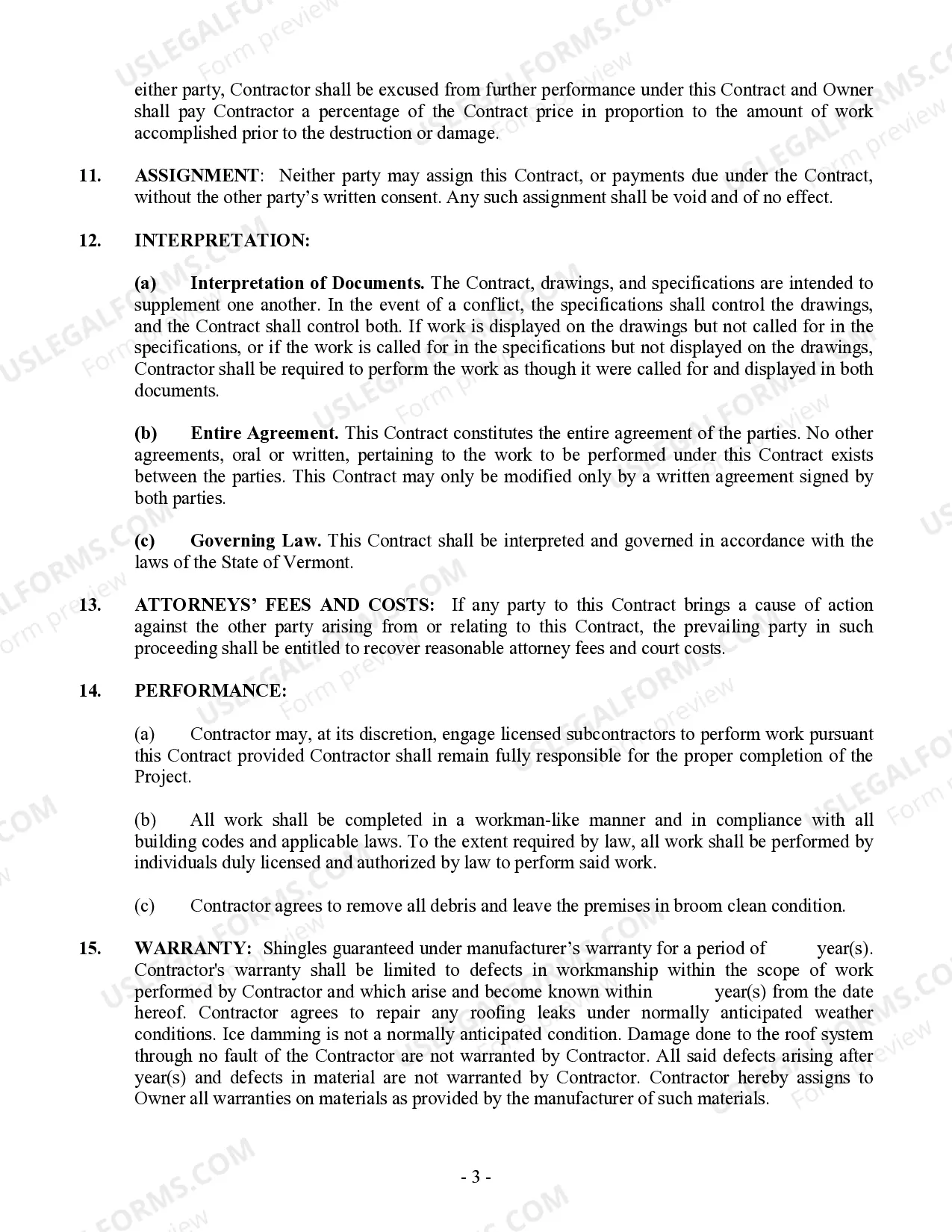 Preview Roofing Contract for Contractor