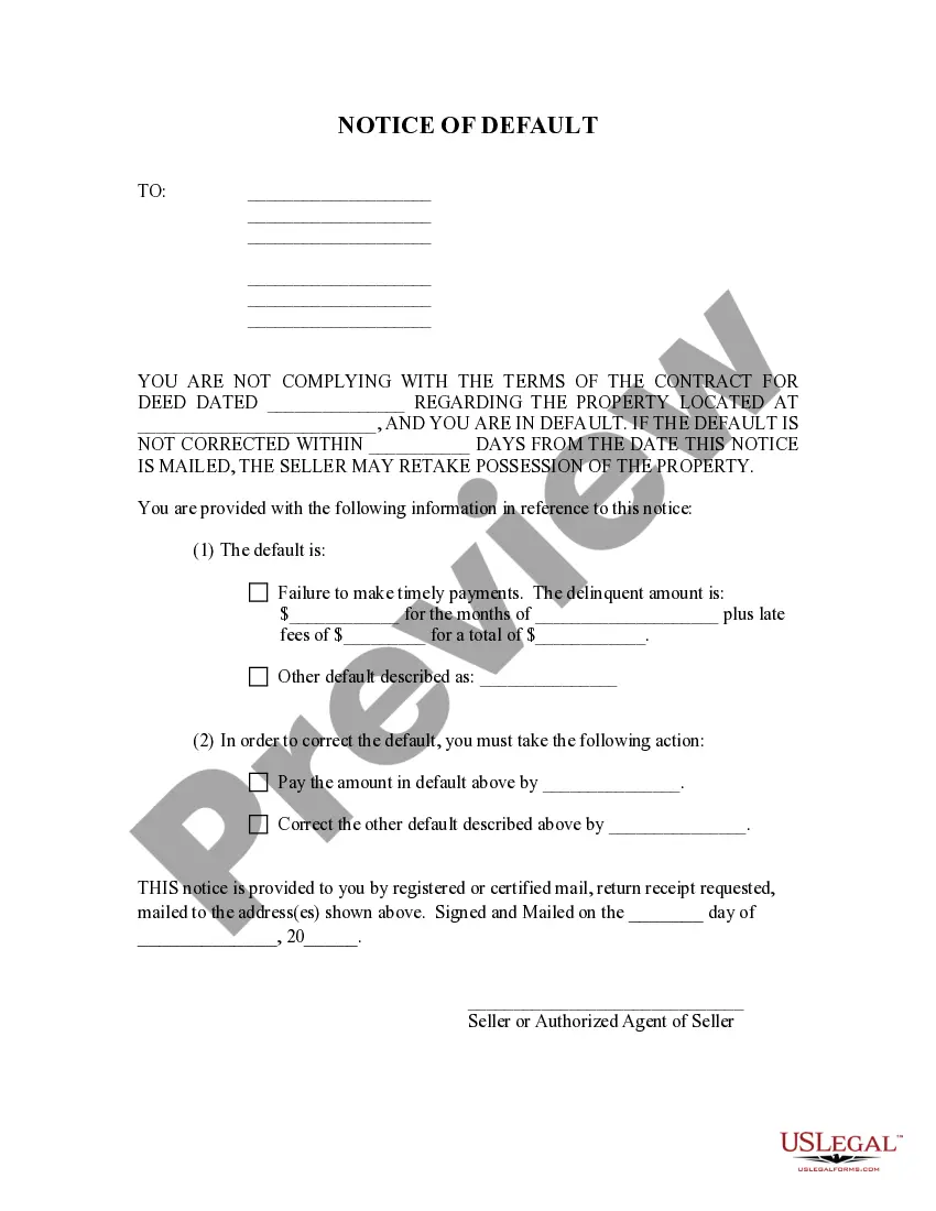 Get General Notice of Default for Contract for Deed Preview General Notice of Default for Contract for Deed