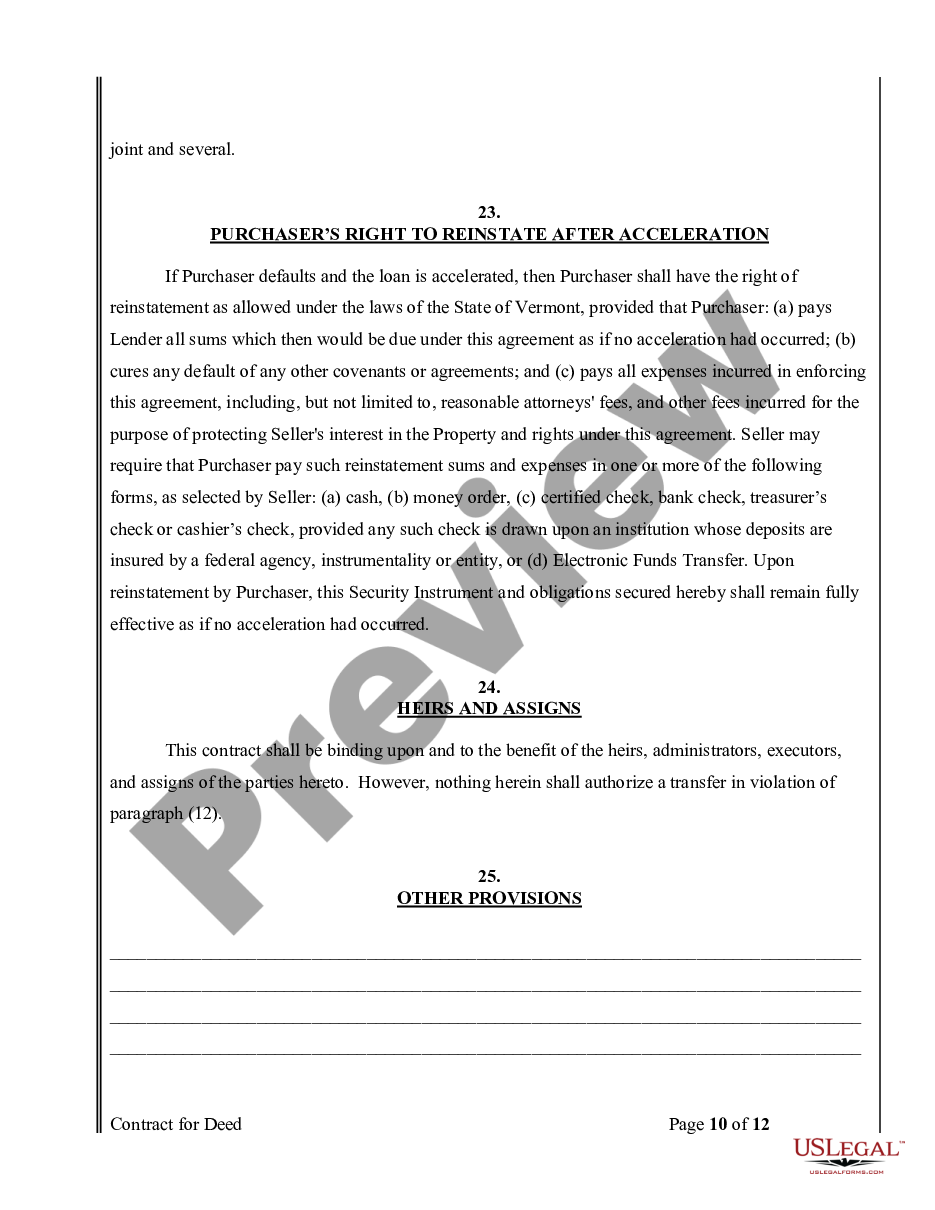 page 9 Agreement or Contract for Deed for Sale and Purchase of Real Estate a/k/a Land or Executory Contract preview