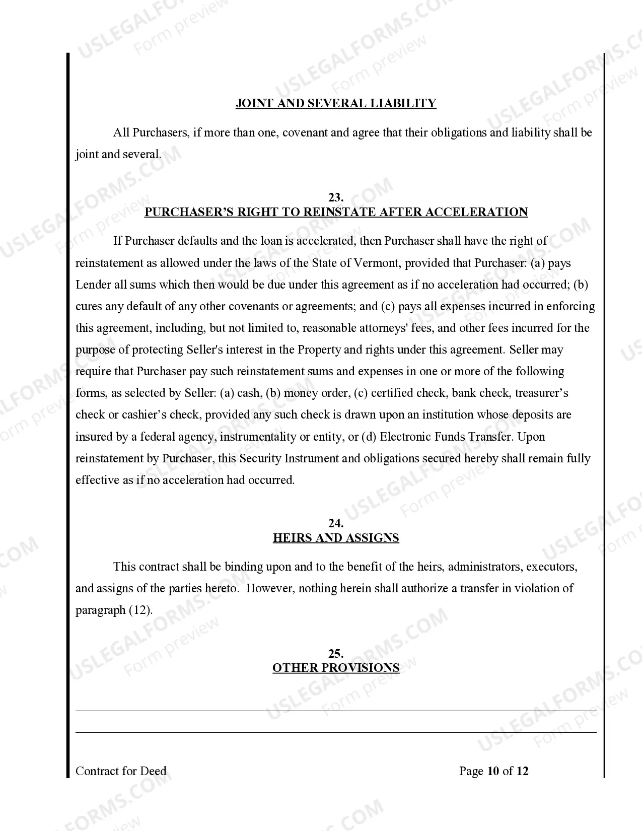 Preview Agreement or Contract for Deed for Sale and Purchase of Real Estate a/k/a Land or Executory Contract