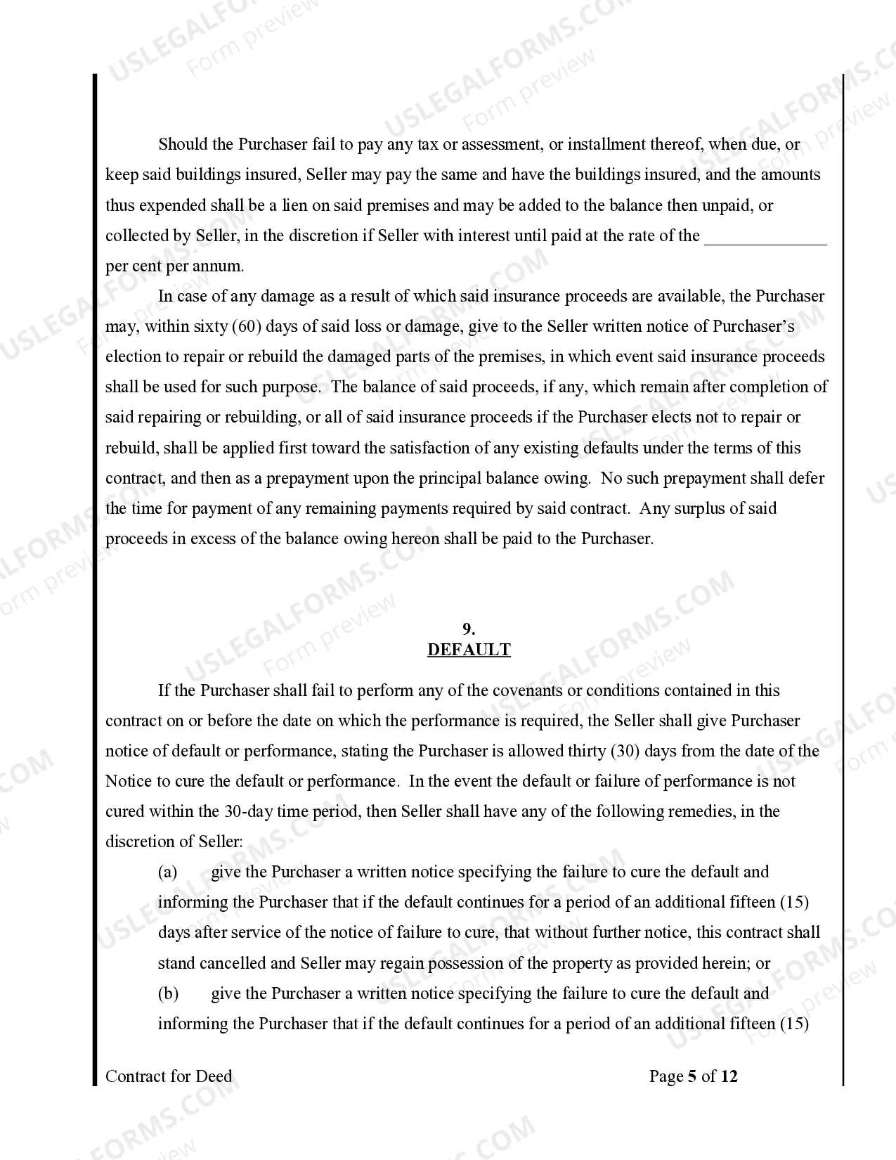 Preview Agreement or Contract for Deed for Sale and Purchase of Real Estate a/k/a Land or Executory Contract