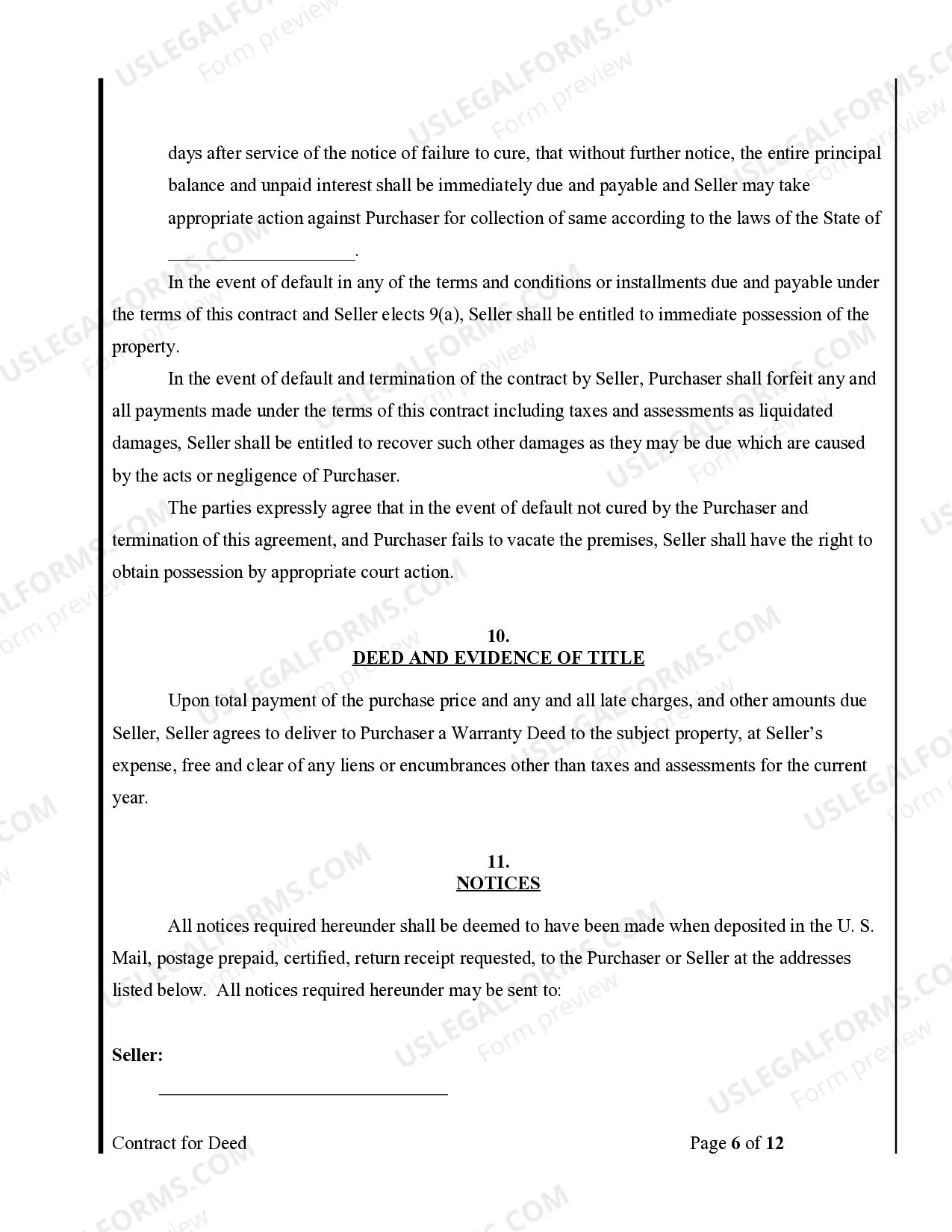 Preview Agreement or Contract for Deed for Sale and Purchase of Real Estate a/k/a Land or Executory Contract