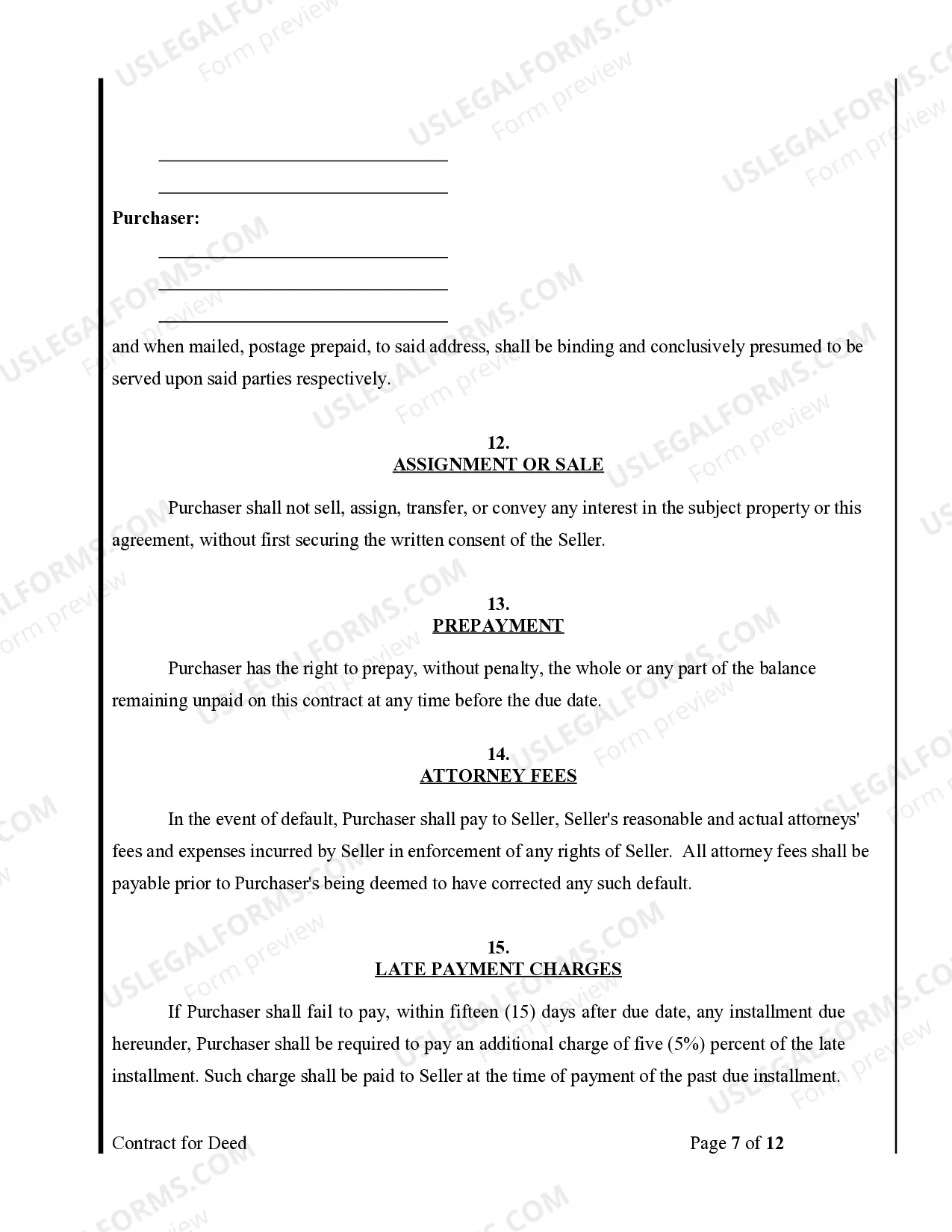 Preview Agreement or Contract for Deed for Sale and Purchase of Real Estate a/k/a Land or Executory Contract