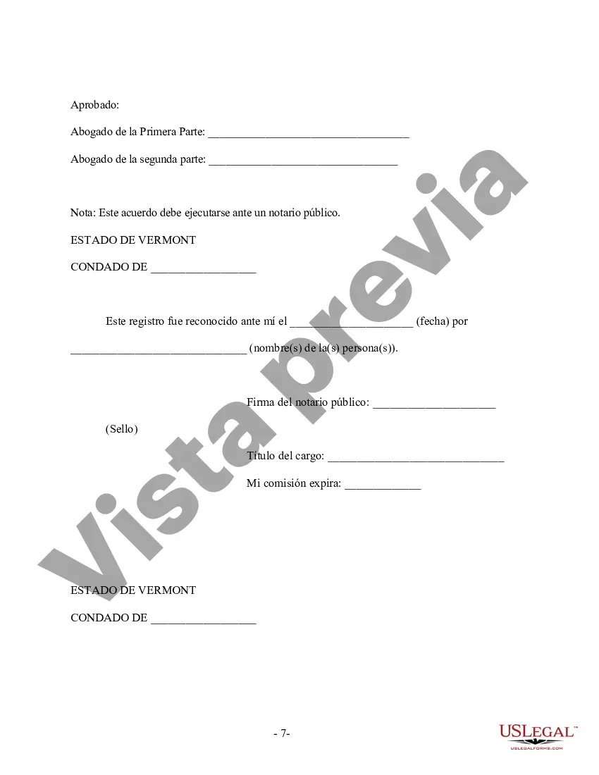 Preview Acuerdo prematrimonial prenupcial de Vermont con estados financieros