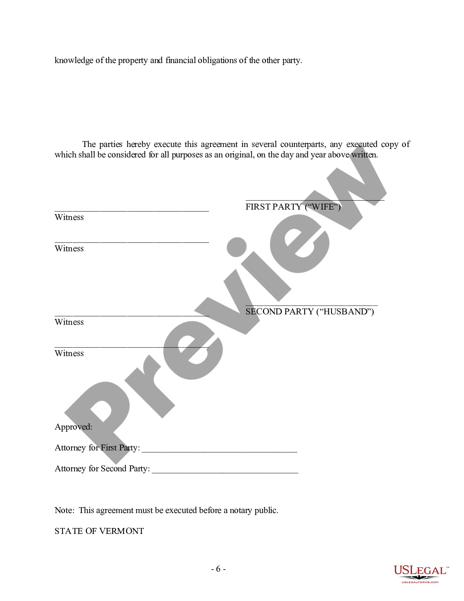 form Vermont Prenuptial Premarital Agreement with Financial Statements preview