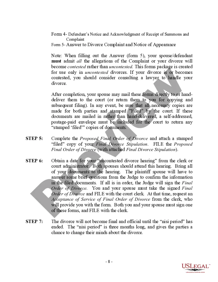 Preview Vermont No-Fault Agreed Uncontested Divorce Package for Dissolution of Marriage for Persons with No Children with or without Property and Debts