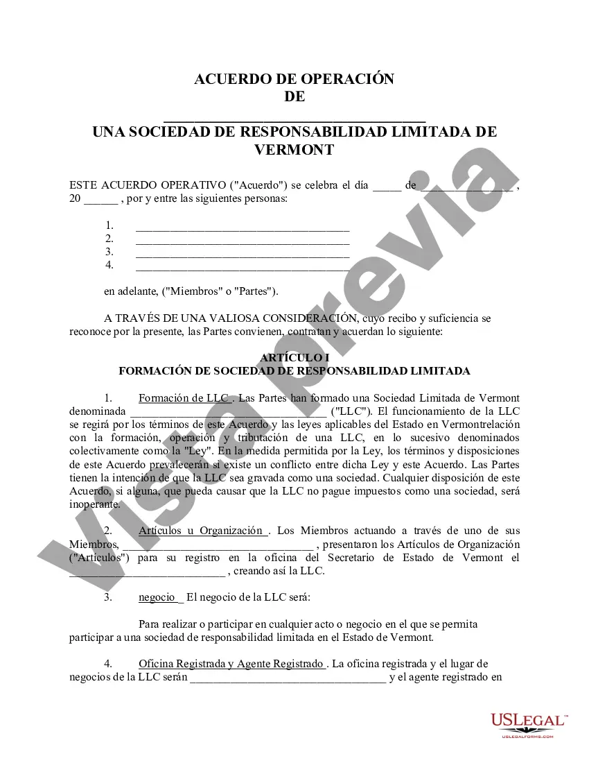 Preview Acuerdo Operativo de Sociedad de Responsabilidad Limitada LLC