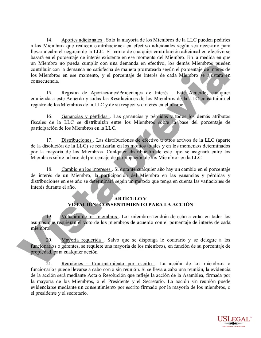 Preview Acuerdo Operativo de Sociedad de Responsabilidad Limitada LLC