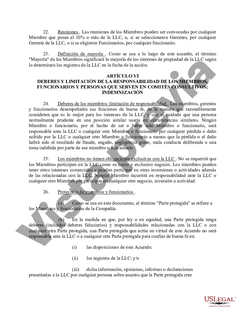 Preview Acuerdo Operativo de Sociedad de Responsabilidad Limitada LLC