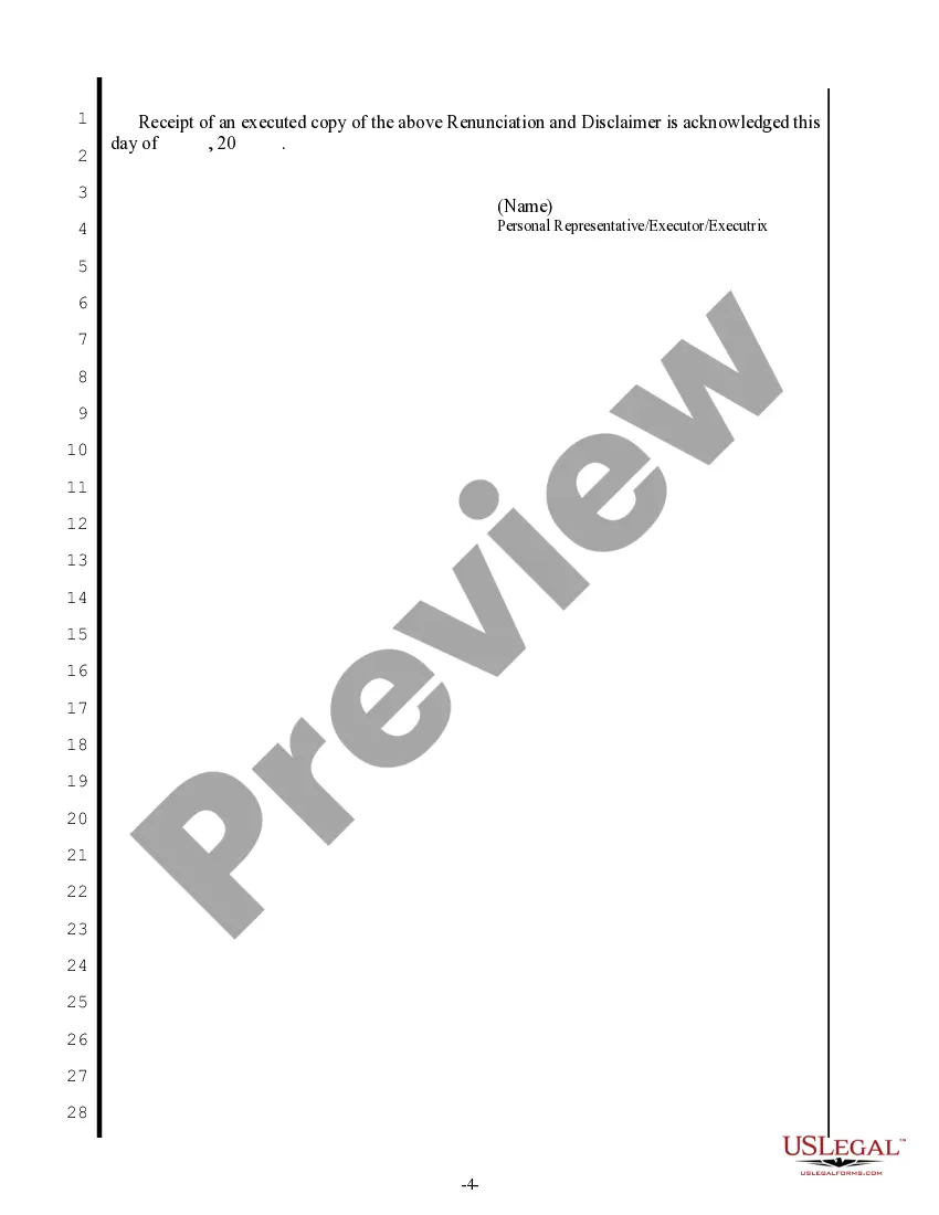 Preview Renunciation And Disclaimer of Property from Will by Testate