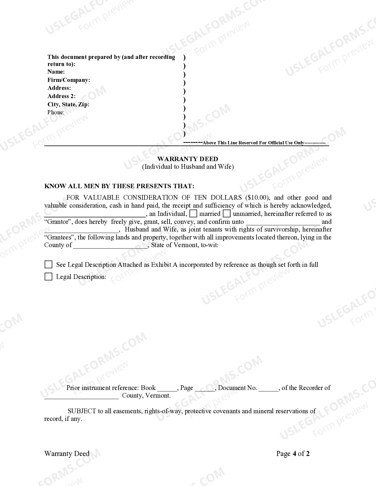 Preview Warranty Deed from Individual to Husband and Wife