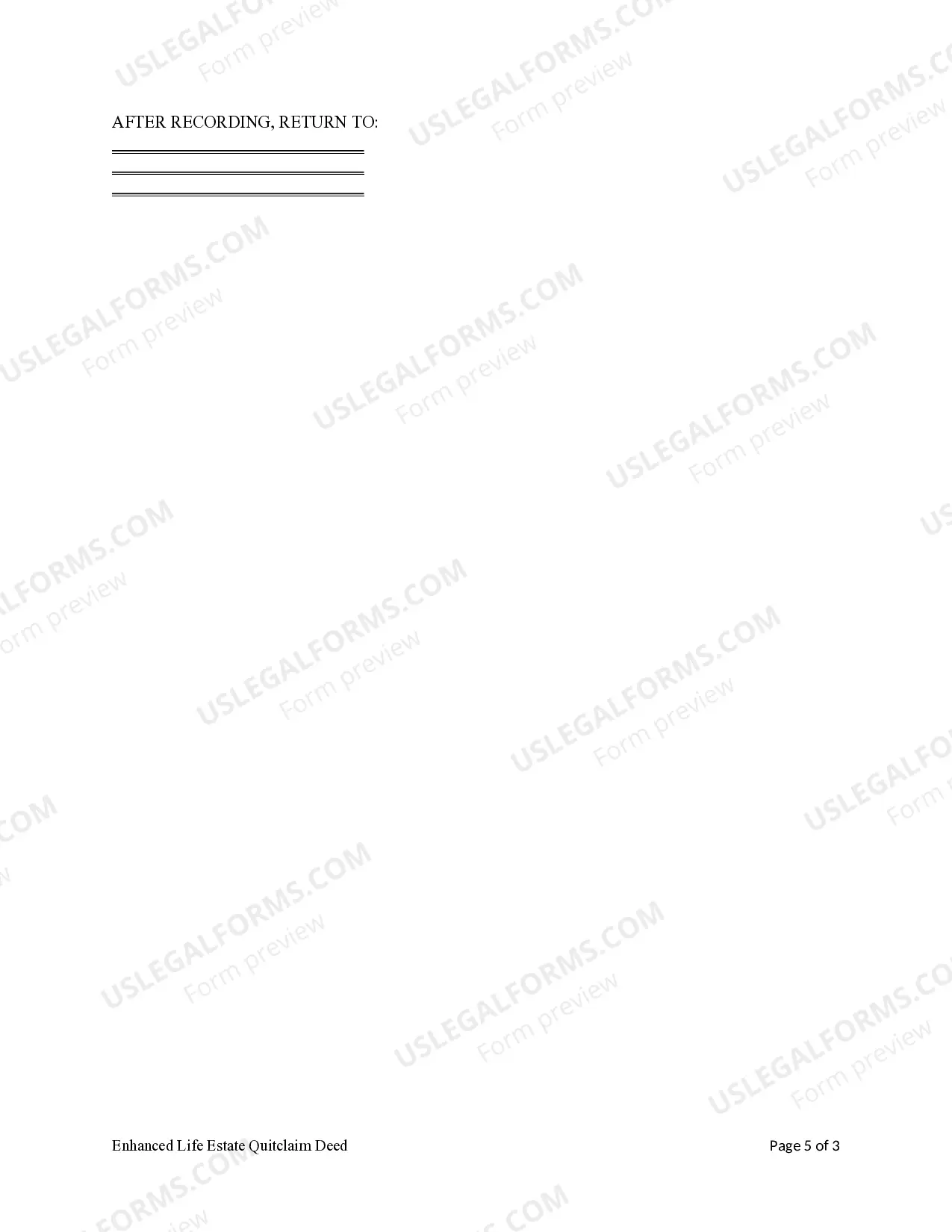 Preview Vermont Enhanced Life Estate Quitclaim Deed