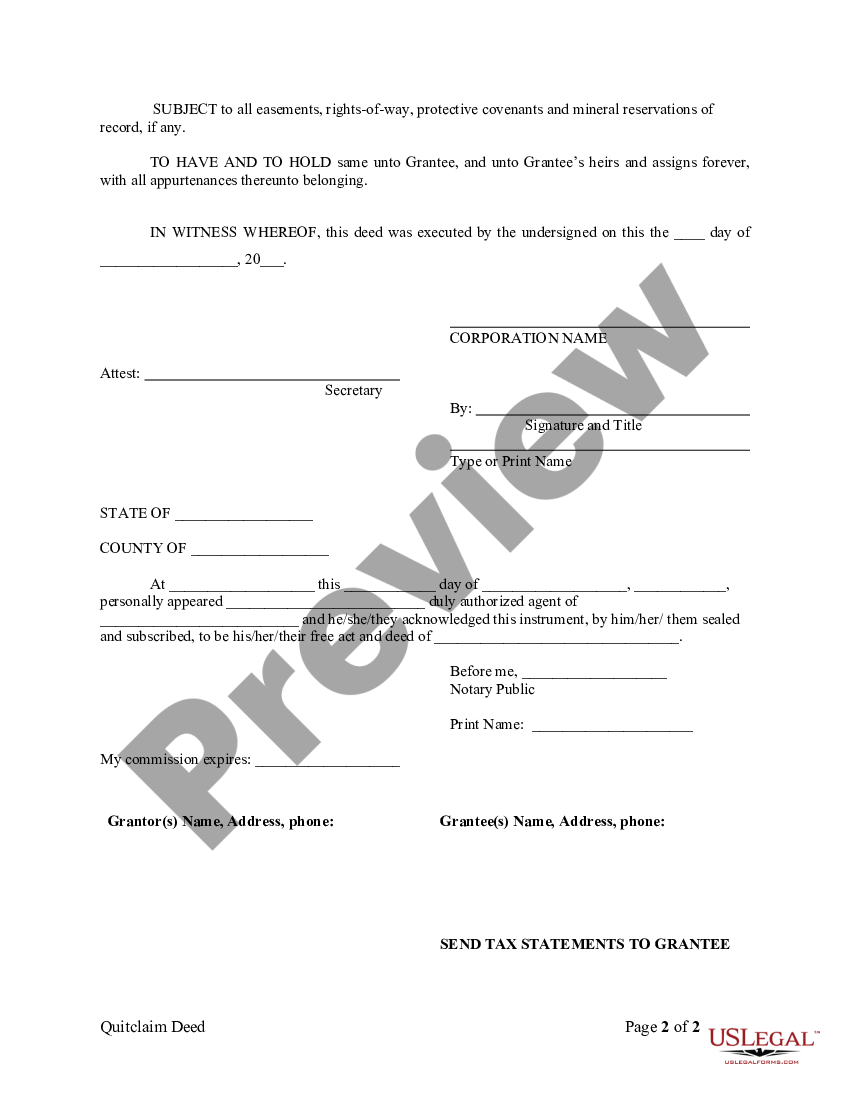 Vermont Quitclaim Deed from Corporation to Corporation | US Legal Forms