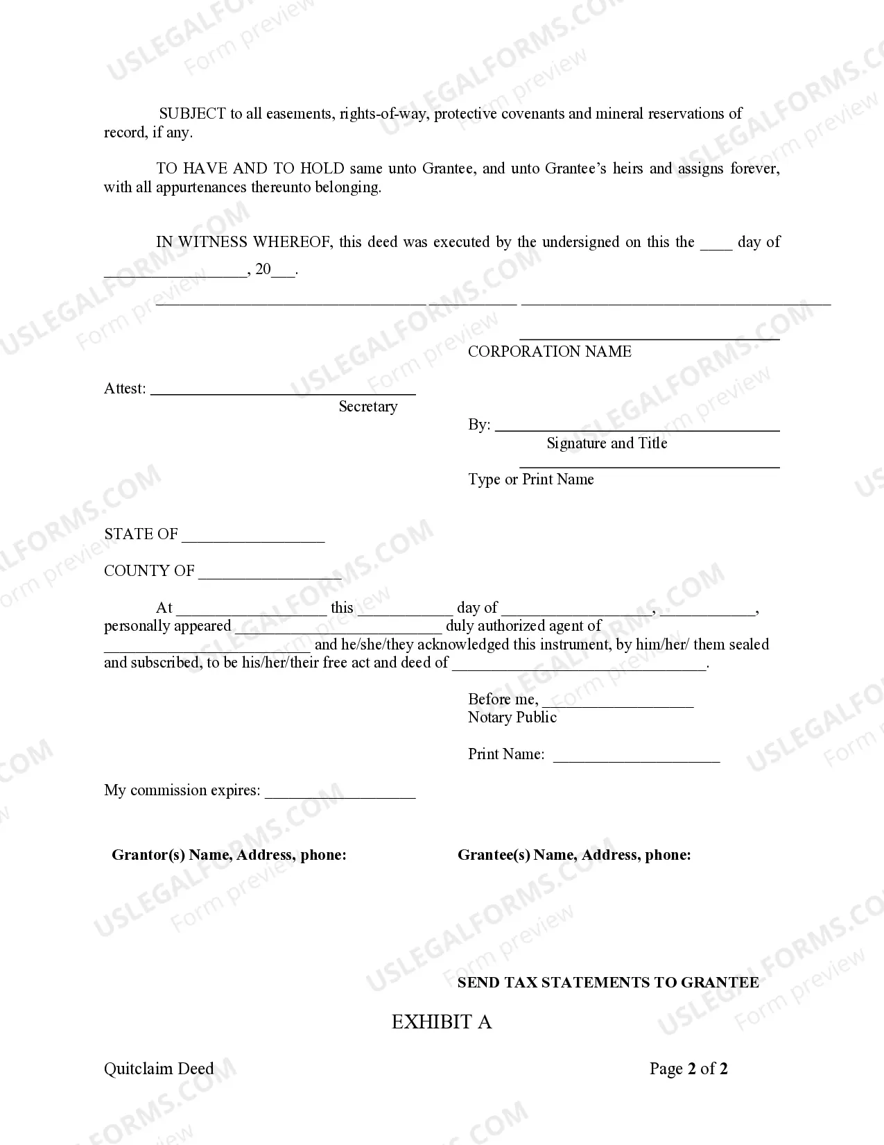 Preview Quitclaim Deed from Corporation to Corporation