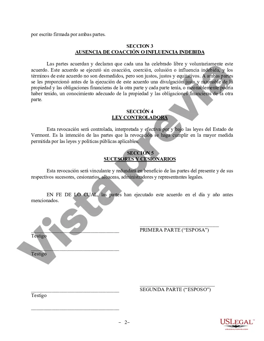Preview Revocación del Acuerdo de Propiedad Postnupcial - Vermont