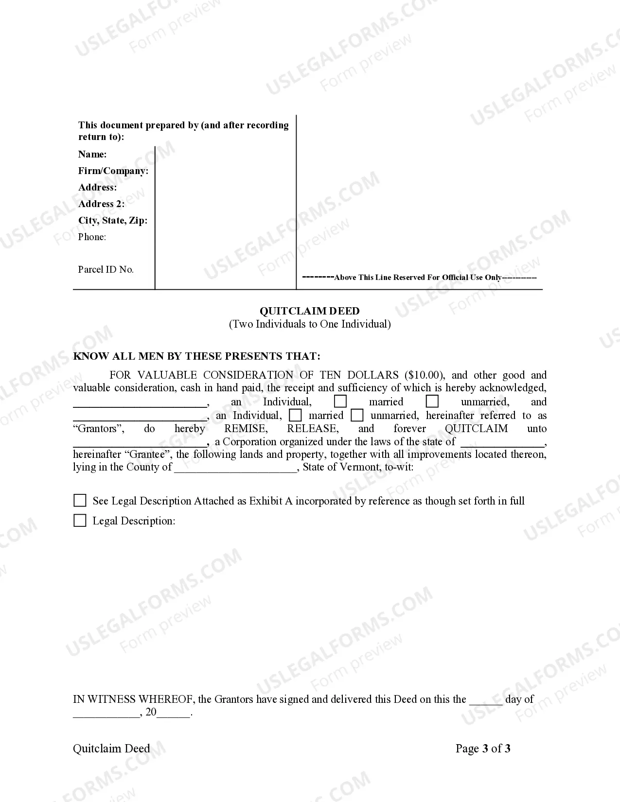 Preview Quitclaim Deed - Two Individuals to One Individual