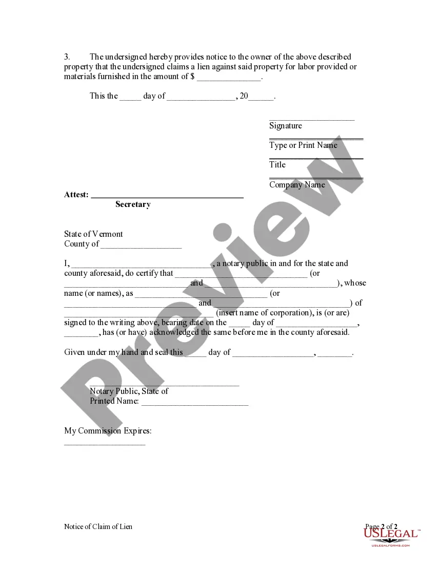 Preview Notice of Lien by Corporation