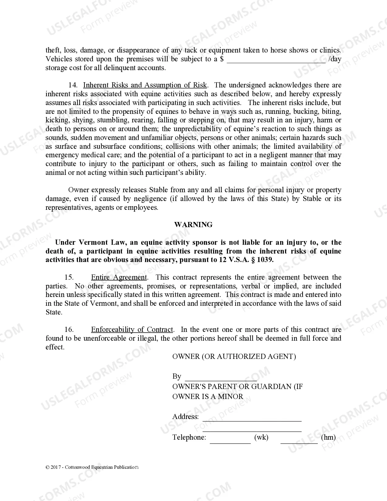 Preview Boarding Stable Agreement - Horse Equine Forms