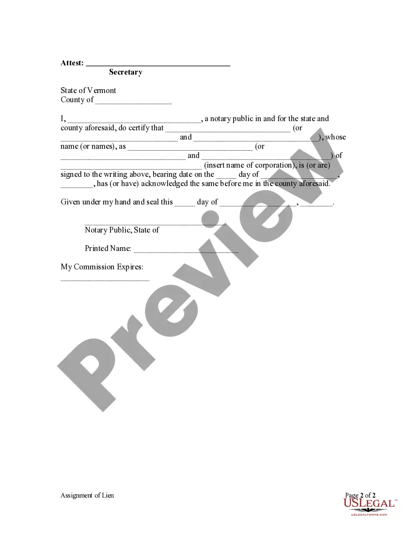 Preview Assignment of Lien - Corporation