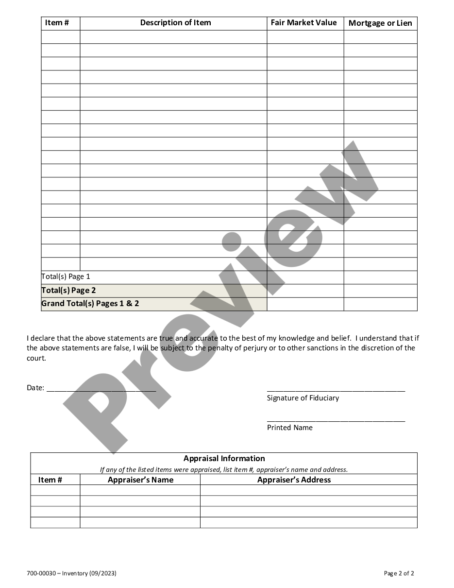 page 1 Inventory of Executor - Administrator preview