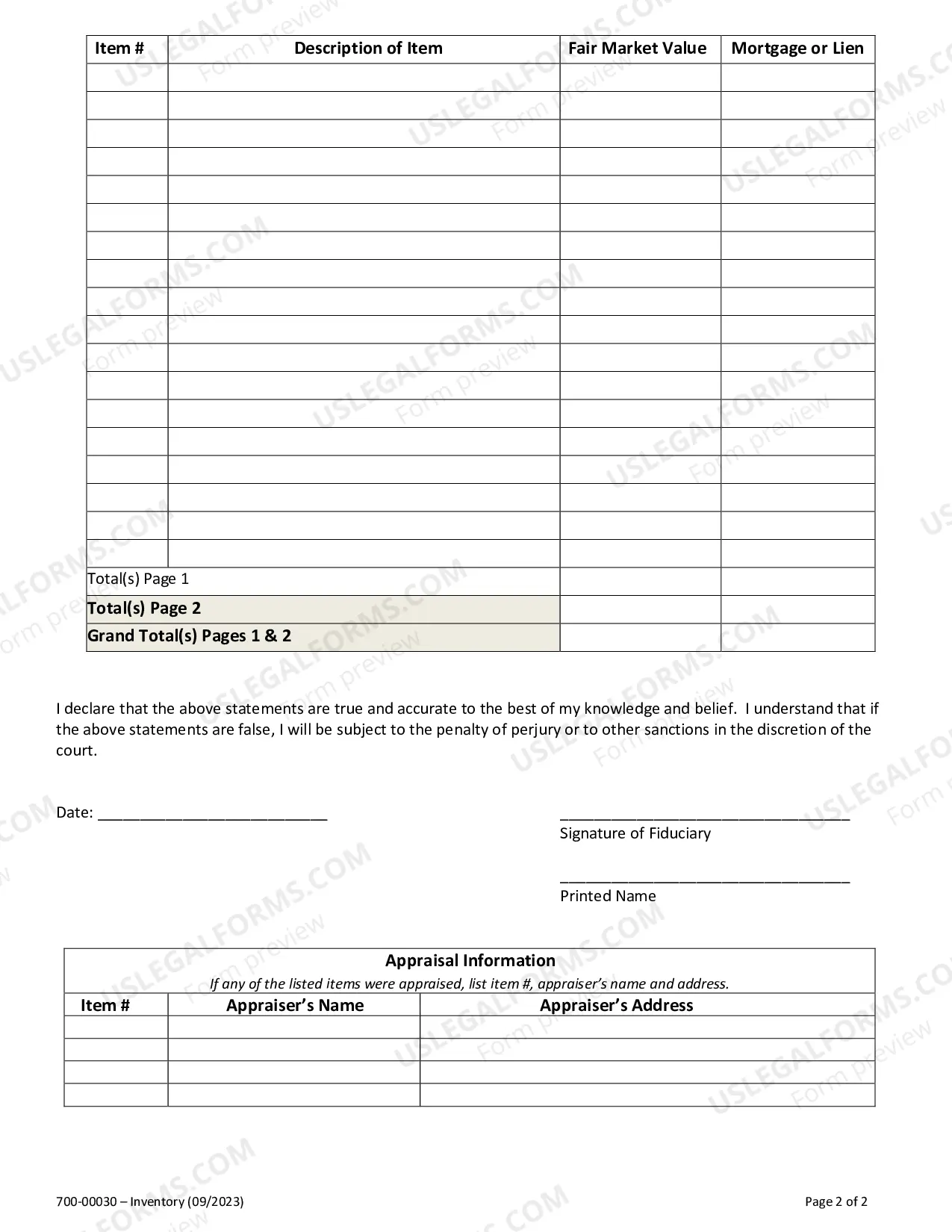 Preview Inventory of Executor - Administrator