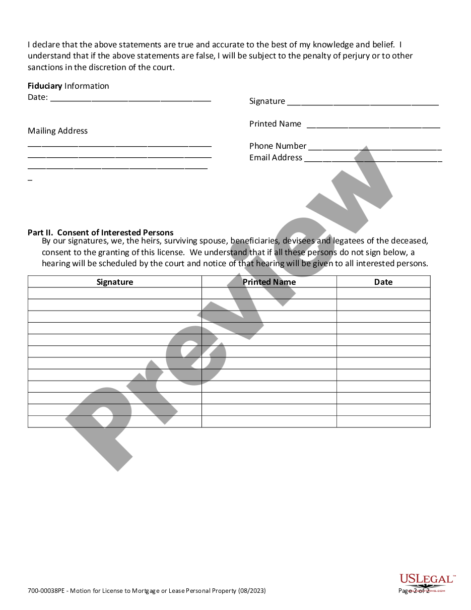 page 1 Motion for License to Convey, Mortgage, or Lease Personal Estate preview