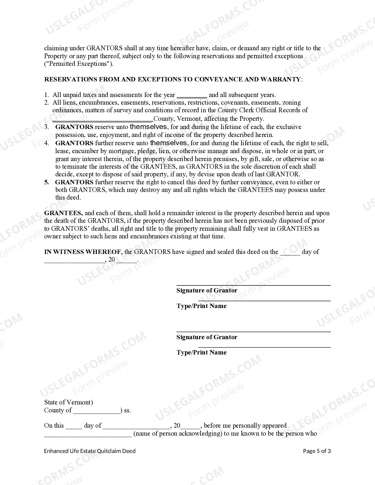 Preview Enhanced Life Estate Deed (a.k.a. Lady Bird Deed) from two individuals / husband and wife to two individuals / husband and wife.