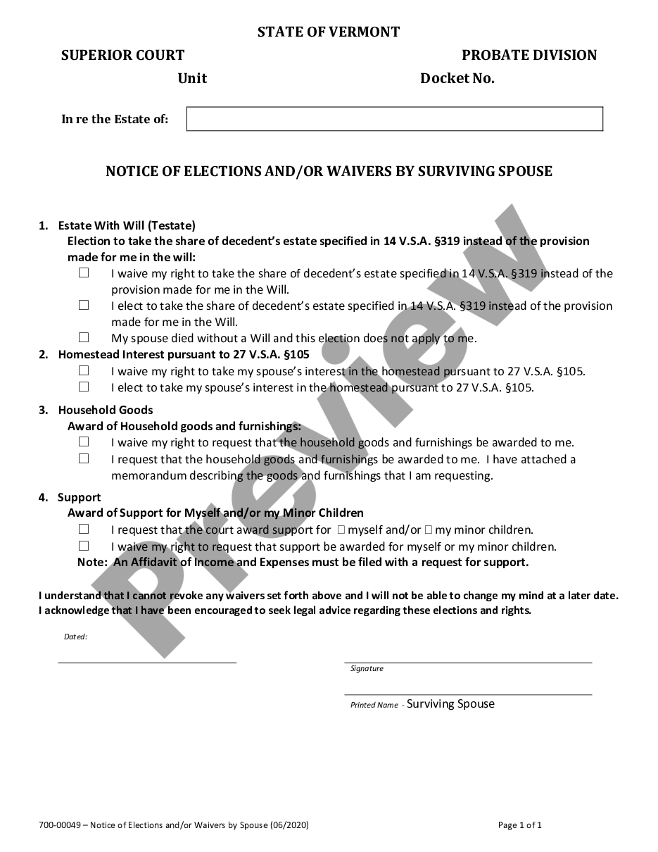 form Notice of Waiver of Elections and Rights preview