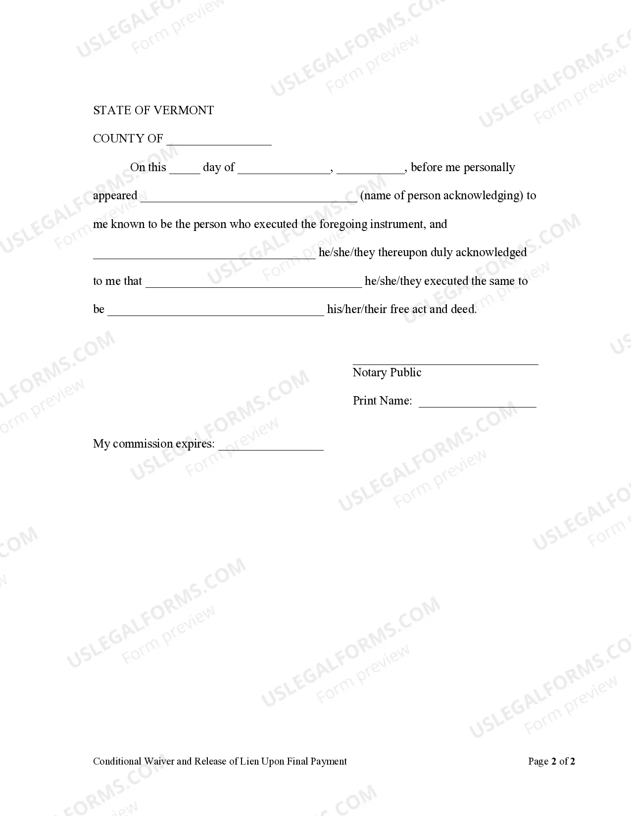 Preview Conditional Waiver and Release of Claim of Lien Upon Final Payment