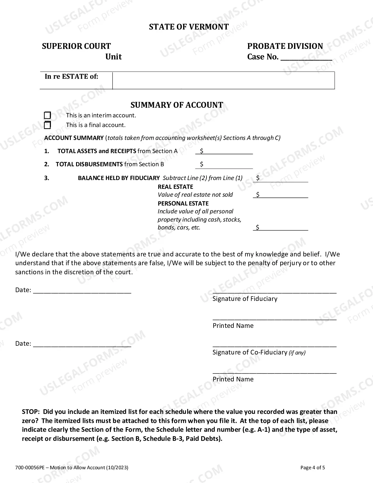 Preview Summary of Account of Executor