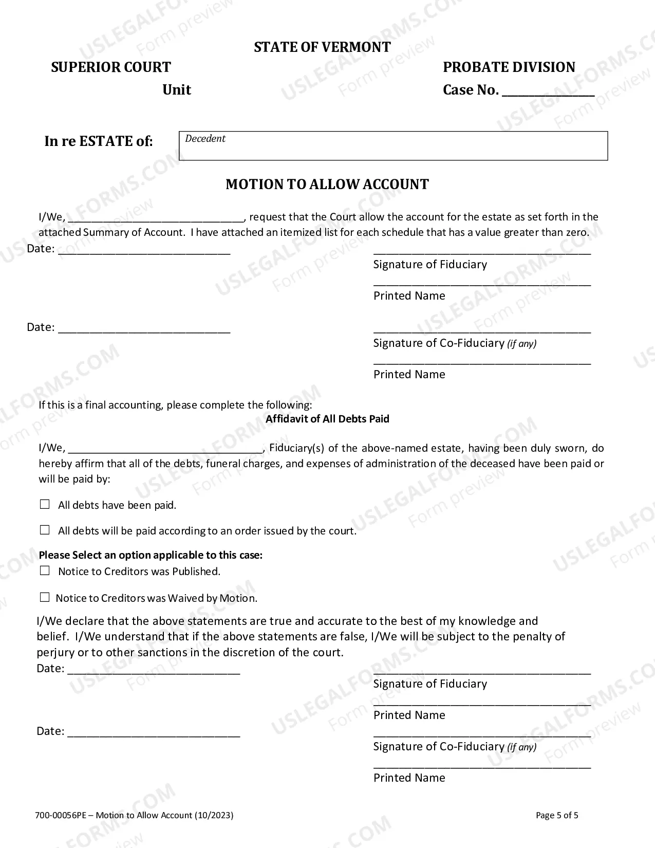 Preview Summary of Account of Executor