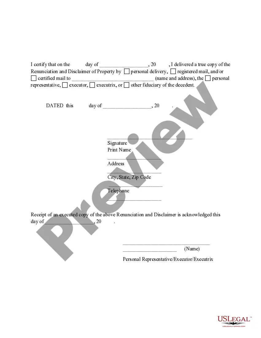 Preview Renunciation And Disclaimer of Real Property Interest