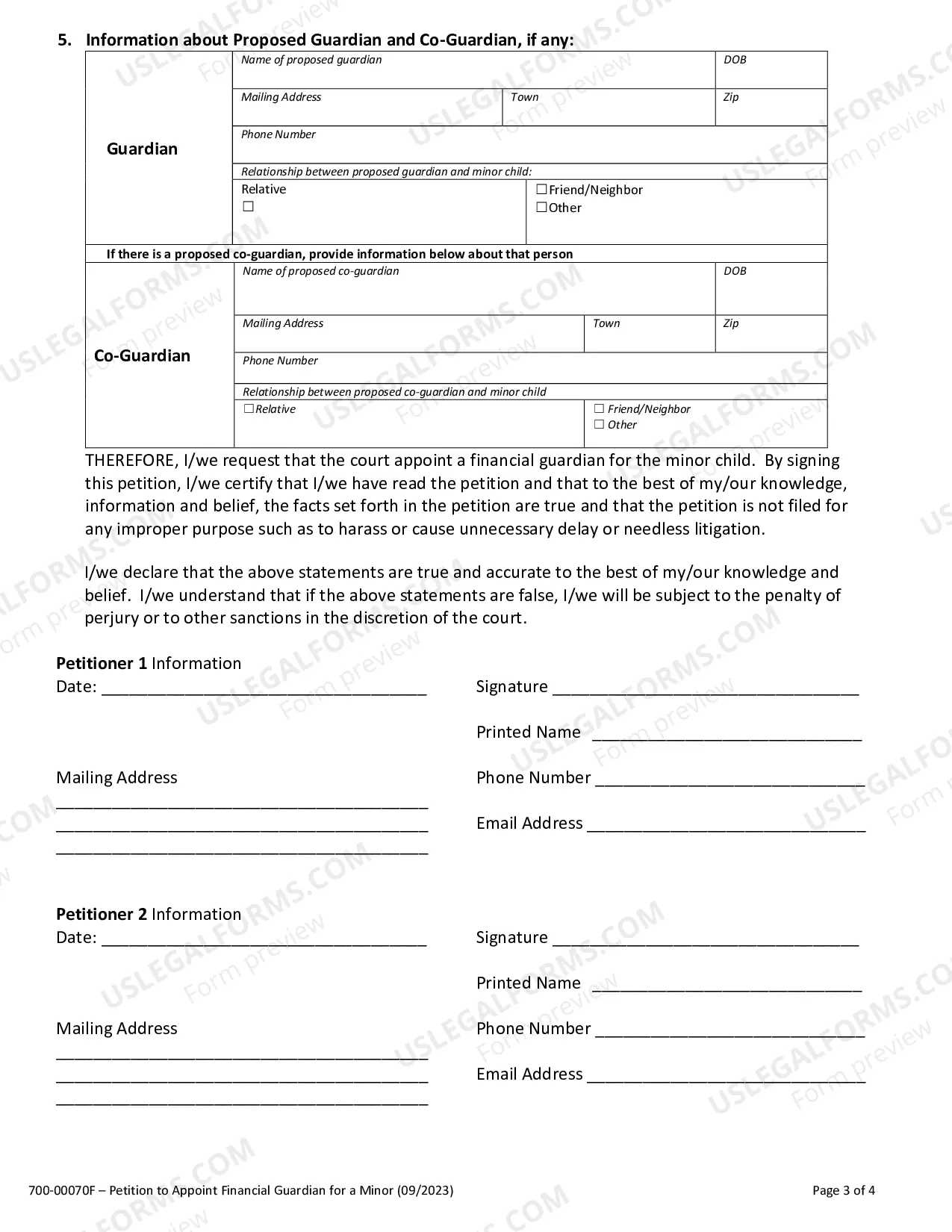 Preview Petition to Appoint a Financial Guardian for a Minor