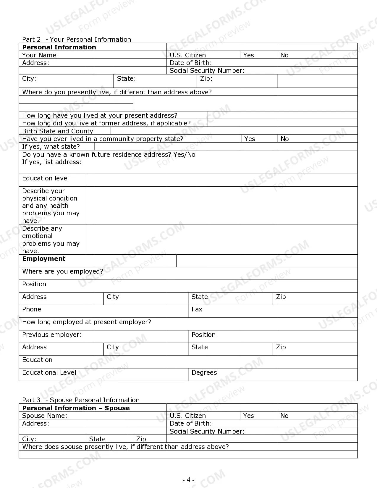 Preview Divorce Worksheet and Law Summary for Contested or Uncontested Case of over 25 pages - Ideal Client Interview Form