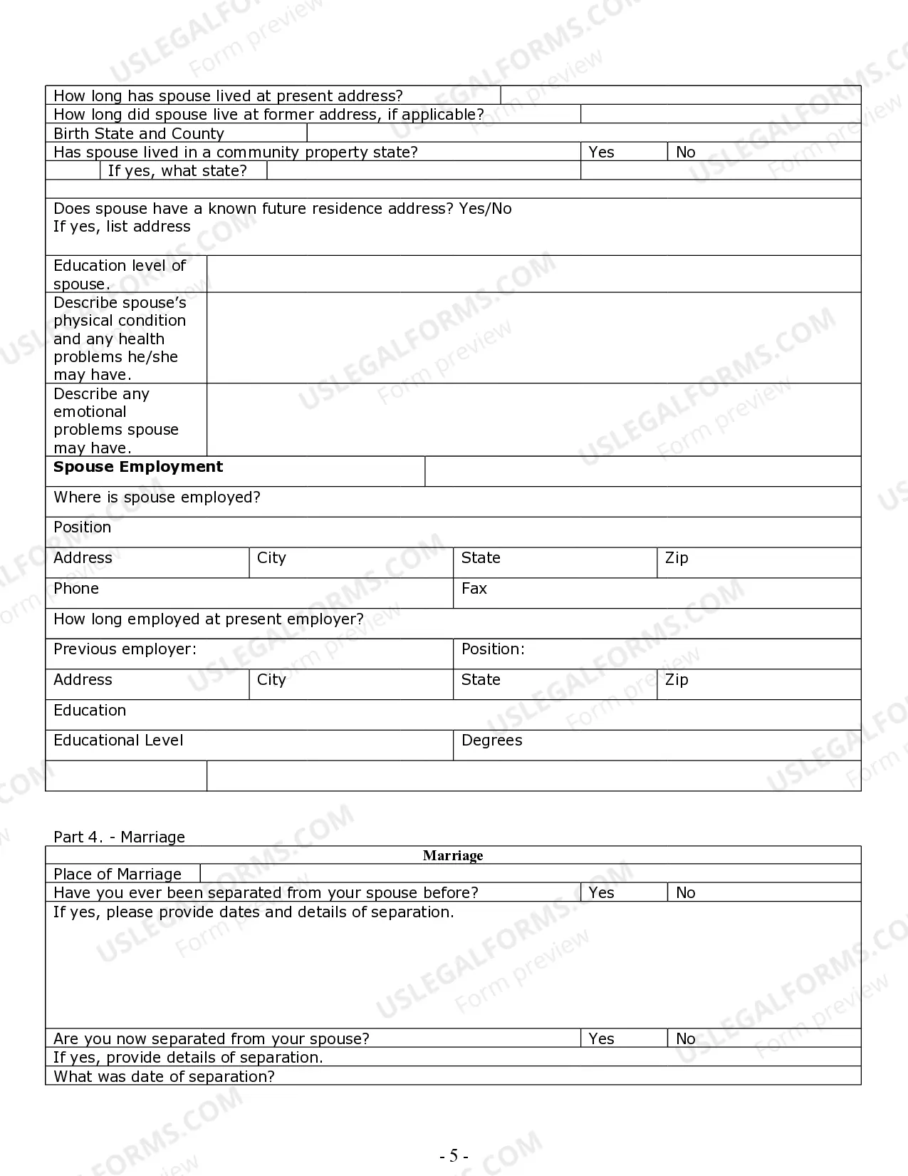 Preview Divorce Worksheet and Law Summary for Contested or Uncontested Case of over 25 pages - Ideal Client Interview Form