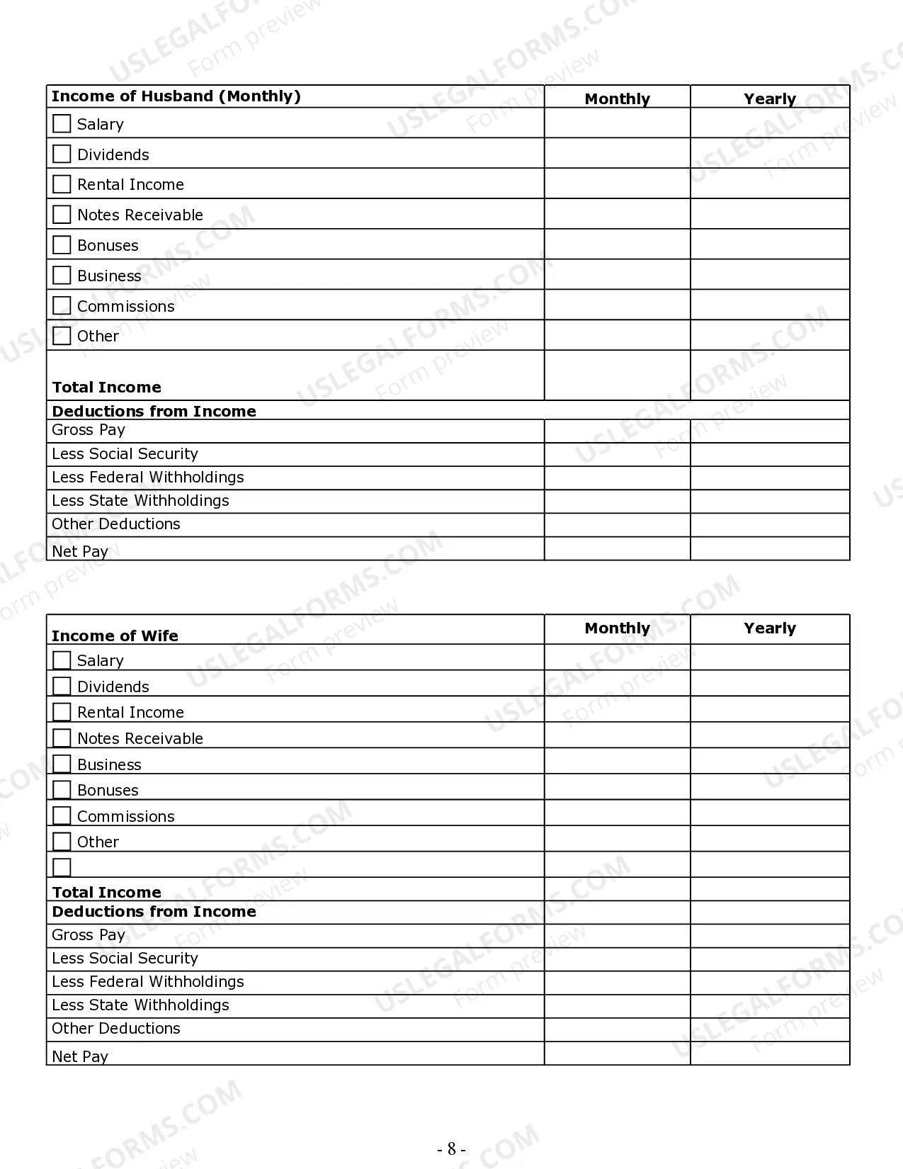 Preview Divorce Worksheet and Law Summary for Contested or Uncontested Case of over 25 pages - Ideal Client Interview Form