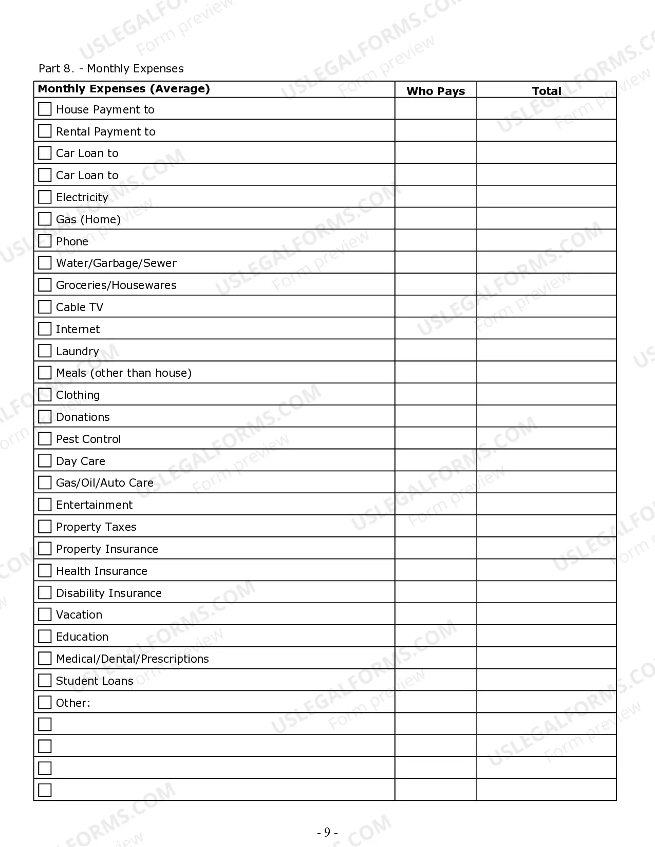 Preview Divorce Worksheet and Law Summary for Contested or Uncontested Case of over 25 pages - Ideal Client Interview Form