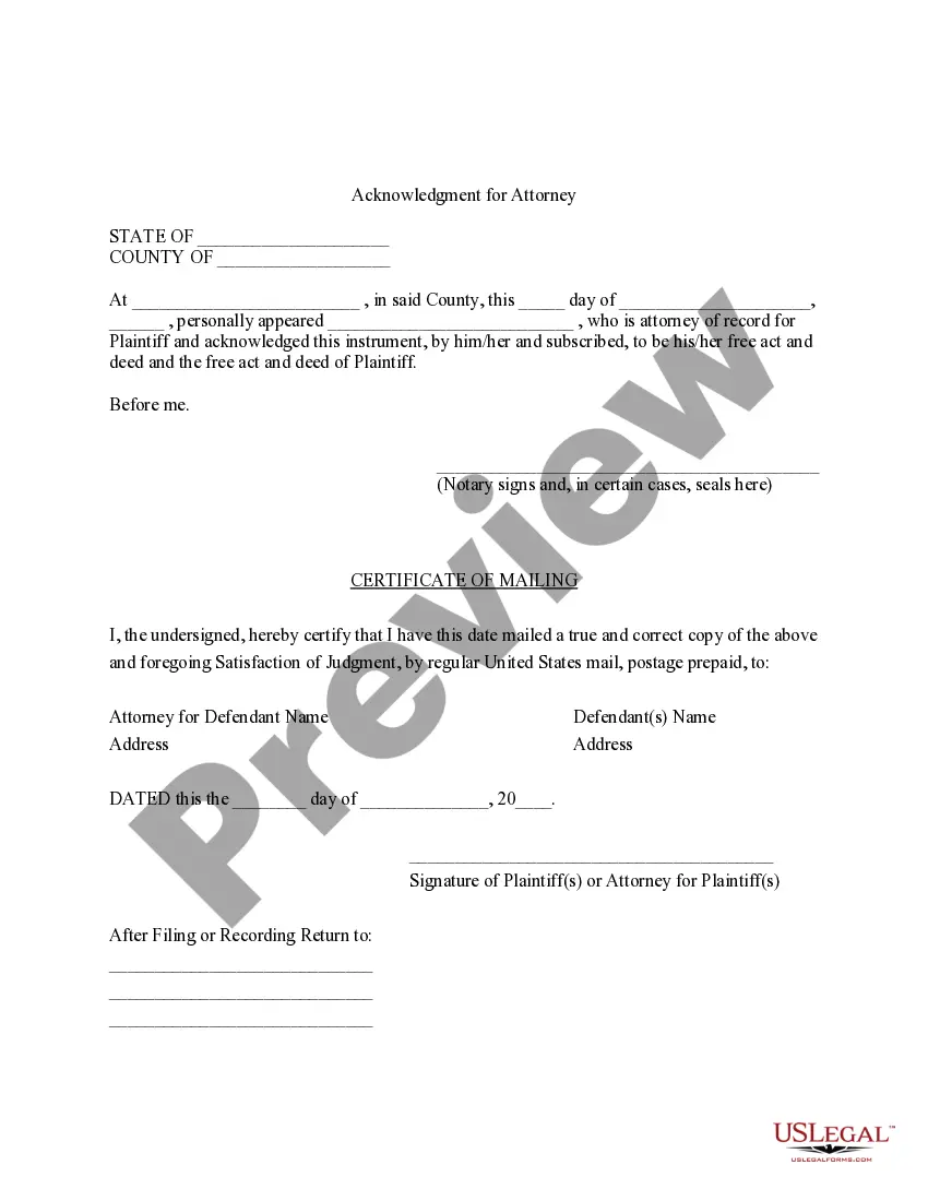 Preview Vermont Satisfaction of Judgment