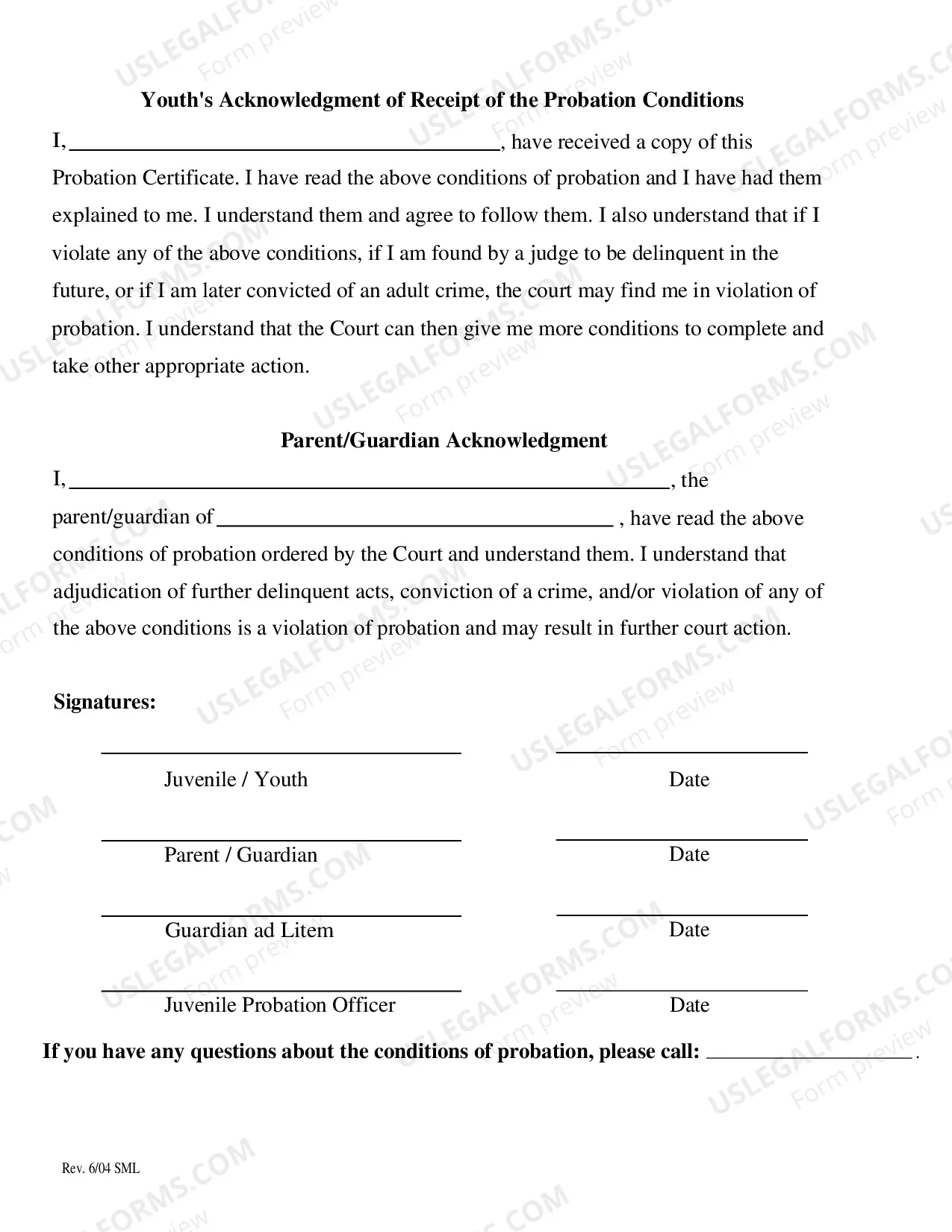 Preview Juvenile Probation Certificate
